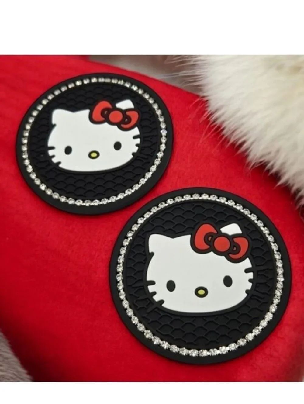 Hello Kitty NWT Black Silicone Rhinestone Coasters Car Cupholder Desk Set of 2
